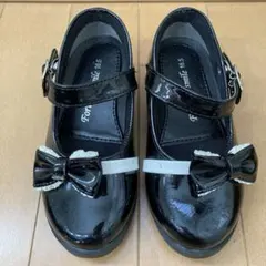 エナメル ブラック フォーマルリボンシューズ ベルト付き17cm