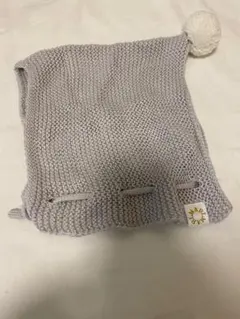 グレー ニット ポンポン付き ベビー帽子