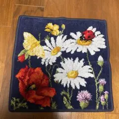 FEILER 花柄刺繍 ハンカチ ネイビー