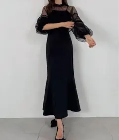 ブラックパーティードレス シースルー袖