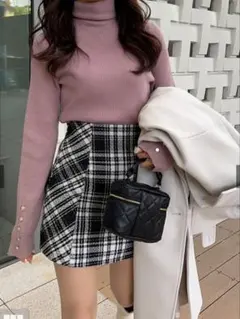 インパン裏地付きチェック柄ツイードミニスカート[ta088]