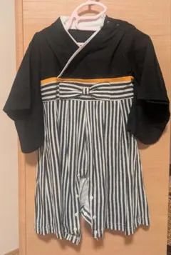 和風ロンパース 70-80cm 黒とストライプ