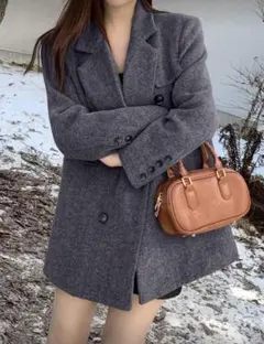 グレー ウール混紡 テーラードジャケット