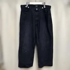 y051412 XLARGE デニムジーンズ　34　ブラック　ロゴ　ボタンのサムネイル