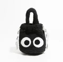 ハンドバッグ　バッグ　巾着トート　おめめ目玉デザイン　もふもふおしゃれ　黒　韓国