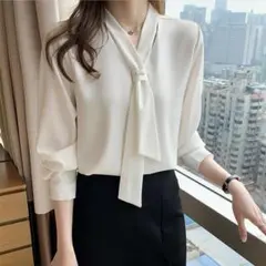 ボウタイブラウス 長袖 シャツブラウス オフィス 通勤 OL 上品 大人 通学