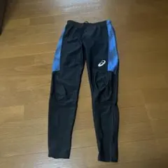 ASICS ランニングタイツ 黒/青 ストライプ