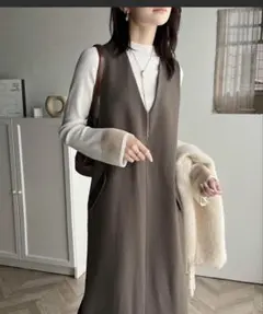 ポケット付 Vネック ワンピース(ロング丈)