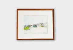 石川滋彦「大王崎の三月」1985年 水彩画 風景画 真作 額装 #579-1