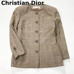 クリスチャンディオール ノーカラージャケット チェック柄 L