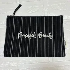 【未使用】Precatch 刺繍ポーチ ストライプ柄 ブラック 化粧ポーチ