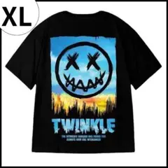 【在庫処分】半袖　Tシャツ　メンズ　ブラック　ストリート　XL　韓国　大きめ　黒
