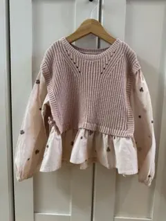 ZARA 5歳 110cm ピンク 長袖カットソー　花柄　ブラウス　春　刺繍