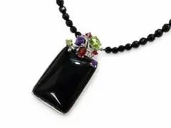 オニキス×シルバー925トップ 天然石 ネックレス スクエア 
