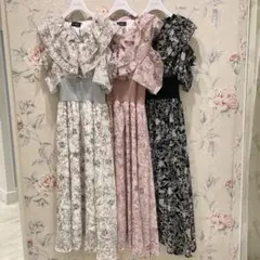 evelyn 花柄リブOP フリルワンピース 腹巻きワンピ 量産型 地雷系