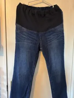 マタニティパンツ ダークブルー 伸縮性ウエスト