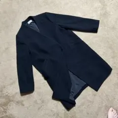 PLST プラステ ウール ロングコート　L ノーカラーコート　ブラック　黒