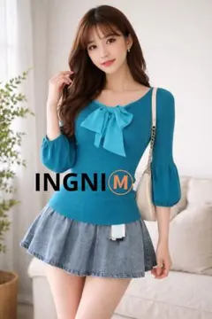 INGNI (レトロ) リボン カットソー ターコイズ 長袖 M