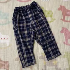 ベージュのチェック柄裏起毛パンツ 110cm