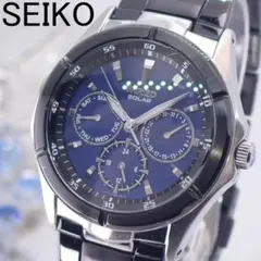 稼働★箱説 セイコー ワイアード 腕時計 ソーラー ブルー文字盤 メンズ