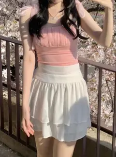 amood フリル ティアード ミニスカート ペチパンツ ホワイトのサムネイル