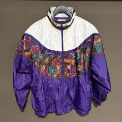 ビッグサイズ　90s ビンテージ　総柄ナイロンジャケット短丈　切替デザイン2X