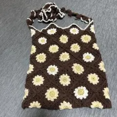 ハンドメイドショルダーバッグ、ぷっくりお花モチーフ、かぎ針編み