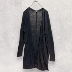 ユニクロ UNIQLO ロングカーディガン L 黒 透かし編み 薄手