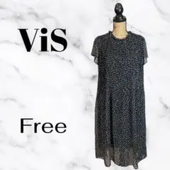 極美品✨【VIS】ドットシアープリーツワンピース　透け感　さらさら　裏地　黒