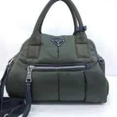 プラダ ボンバー ミニボストンバッグ 2way レザー×ナイロン グリーン