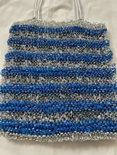 ワイヤーバッグ ブルー シルバー ストライプ ショルダーバッグ