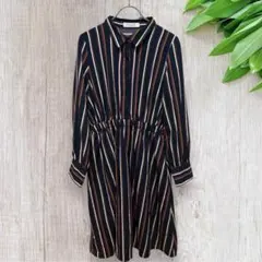 CECIL McBEE シャツワンピース M 長袖 ストライプ 総柄