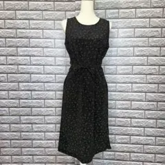 ノースリーブ ロングワンピース 花柄 ドローストリング ブラウジング ブラック