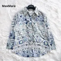美品✨マックスマーラリネン100％花柄シアーシャツブラウス羽織り麻春