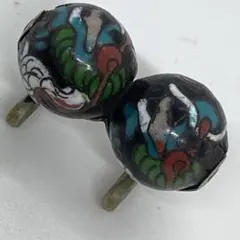 010628 金工　龍　中国七宝　 2ツ　玉　帯留め