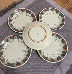 美品】有田焼 其泉 銘々皿 5枚セット 錦日輪赤玉瓔珞文 華やかな金彩