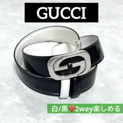 GUCCI 2way シルバーバックル ベルト ホワイト/ブラック