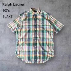 1155古着90年代ラルフローレンチェック柄シャツ刺繍ロゴマルチカラーBLAKE