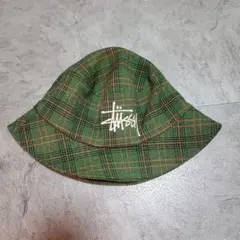 Stüssy グリーン チェック バケットハット S/M