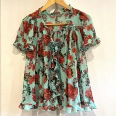 【美品】peach John シフォン　フリル　カーディガン　花柄　フラワーのサムネイル