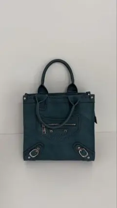 GUSCIO グッシオ青緑色 2WAY ハンドバッグ 外側ファスナー付きのサムネイル