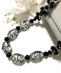 ♦️新品♦️とんぼ玉1512♦️手作り天然石オニキス付きロングネックレス