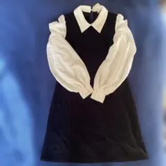 INGNI 黒と白のシャツカラー膝丈ワンピース M