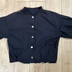 黒 フリル襟 クロップドシャツ