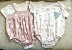 【送料込み⭐️】半袖ロンパース⭐️2枚セット⭐️西松屋⭐️80サイズ⭐️水玉⭐️虹雲⭐️ベビー
