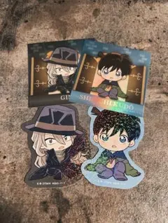 名探偵コナン　ちぢませ隊ステッカーコレクション 工藤新一　ジン　ガシャポン