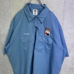 ディッキーズ　企業ロゴ刺繍　ブルー　ワークシャツ　半袖　ビックサイズ2XL