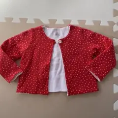 値下げプチバトー　カーディガン　水玉　赤　12m/74cm