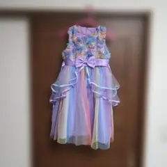 キッズドレス レインボーカラー 花柄 チュール