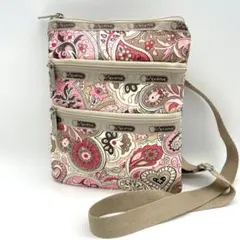 LeSportsac 3ZIPショルダーバッグ ペイズリー柄 ピンク 美品